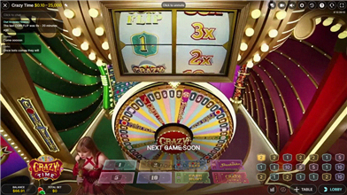 Screenshot di Crazy Time – ruota principale e interfaccia di gioco